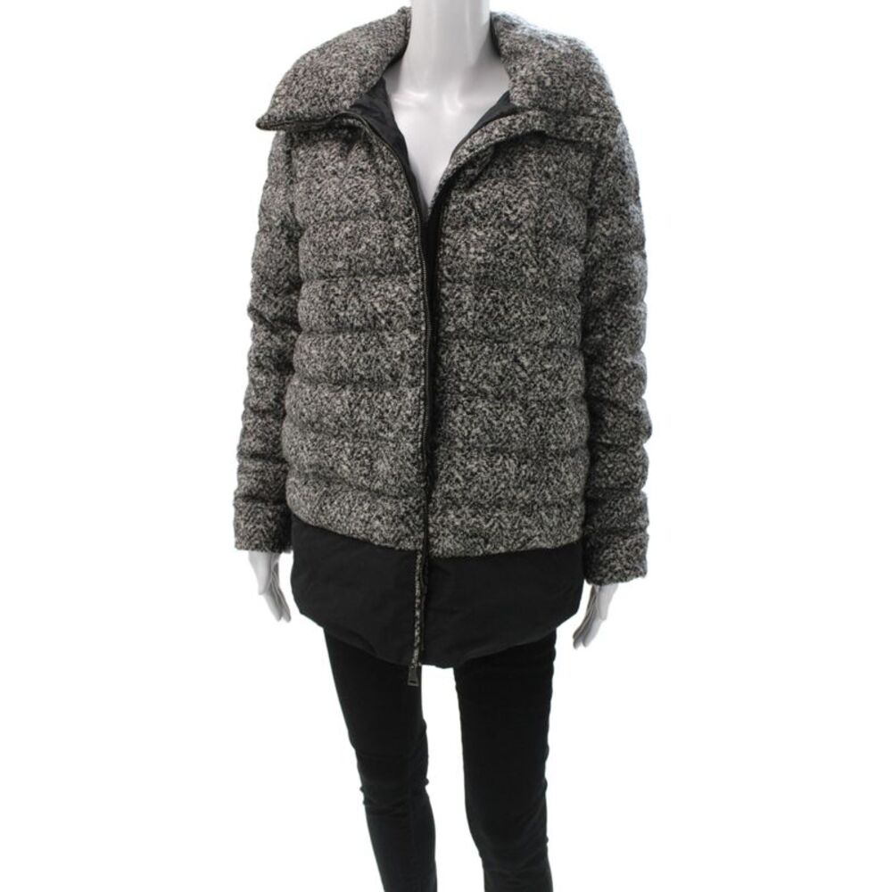 Moncler Womens Puffer Jacket Gray Virgin Wool Zip Size 2